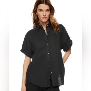 Denim Forum Black Short Sleeve Button Up